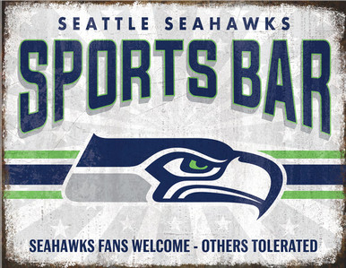 SEATTLE SEAHAWKS SPORTS BAR 16" X 12.5" VINTAGE METAL SIGN WITH HOLES FOR EASY MOUNTING