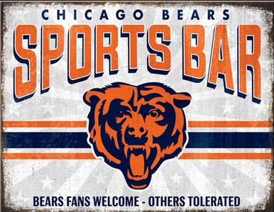 CHICAGO BEARS SPORTS BAR 16" X 12.5" VINTAGE METAL SIGN WITH HOLES FOR EASY MOUNTING