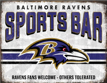 BALTIMORE RAVENS SPORTS BAR 16" X 12.5" VINTAGE METAL SIGN WITH HOLES FOR EASY MOUNTING