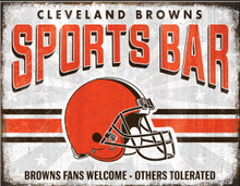 CLEVELAND BROWNS SPORTS BAR 16" X 12.5" VINTAGE METAL SIGN WITH HOLES FOR EASY MOUNTING S/O*   THIS IS A SPECIAL-ORDER SIGNS THAT NORMALLY TAKES 2 WEEKS TO SHIP
