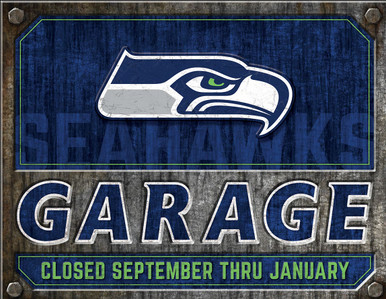 SEATTLE SEAHAWKS GARAGE 16" X 12.5" VINTAGE METAL SIGN WITH HOLES FOR EASY MOUNTING