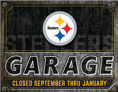 PITTSBURGH STEELERS GARAGE 16" X 12.5" VINTAGE METAL SIGN WITH HOLES FOR EASY MOUNTING