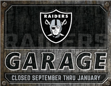 LAS VEGAS RAIDERS GARAGE 16" X 12.5" VINTAGE METAL SIGN WITH HOLES FOR EASY MOUNTING