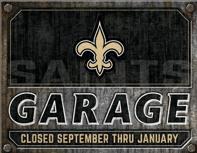 NEW ORLEANS SAINTS GARAGE 16" X 12.5" VINTAGE METAL SIGN WITH HOLES FOR EASY MOUNTING S/O*  THIS IS A SPECIAL-ORDER SIGN THAT NORMALLY TAKES 2 WEEKS TO SHIP.