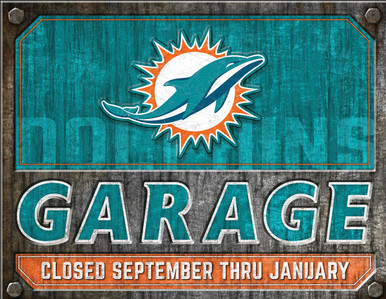 MIAMI DOLPHINS GARAGE 16" X 12.5" VINTAGE METAL SIGN WITH HOLES FOR EASY MOUNTING