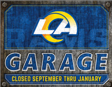 LOS ANGELES RAMS GARAGE 16" X 12.5" VINTAGE METAL SIGN WITH HOLES FOR EASY MOUNTING