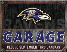BALTIMORE RAVENS GARAGE 16" X 12.5" VINTAGE METAL SIGN WITH HOLES FOR EASY MOUNTING