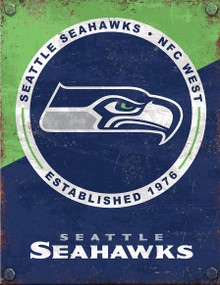 SEATTLE SEAHAWKS  2 TONE 12.5" X 16" VINTAGE FAN ZONE SIGN WITH HOLES FOR EASY MOUNTING