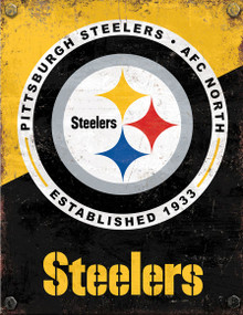 PITTSBURGH STEELERS 2 TONE 12.5" X 16" VINTAGE FAN ZONE SIGN WITH HOLES FOR EASY MOUNTING