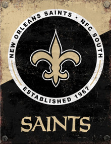 NEW ORLEANS SAINTS 2 TONE 12.5" X 16" VINTAGE FAN ZONE SIGN WITH HOLES FOR EASY MOUNTING