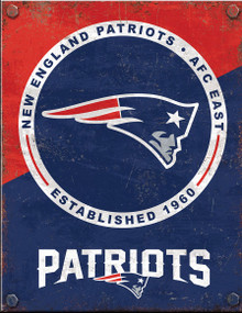 NEW ENGLAND PATRIOTS 2 TONE 12.5" X 16" VINTAGE FAN ZONE SIGN WITH HOLES FOR EASY MOUNTING