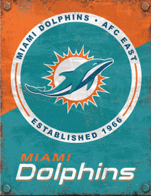 MIAMI DOLPHINS 2 TONE 12.5" X 16" VINTAGE FAN ZONE SIGN WITH HOLES FOR EASY MOUNTING S/O*  THIS IS A SPECIAL ORDER SIGN THAT TAKES NORMALLY ABOUT A WEEK TO SHIP