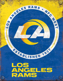 LOS ANGELES RAMS 2 TONE 12.5" X 16" VINTAGE FAN ZONE SIGN WITH HOLES FOR EASY MOUNTING S/O*  THIS IS A SPECIAL ORDER SIGN THAT TAKES NORMALLY ABOUT A WEEK TO SHIP