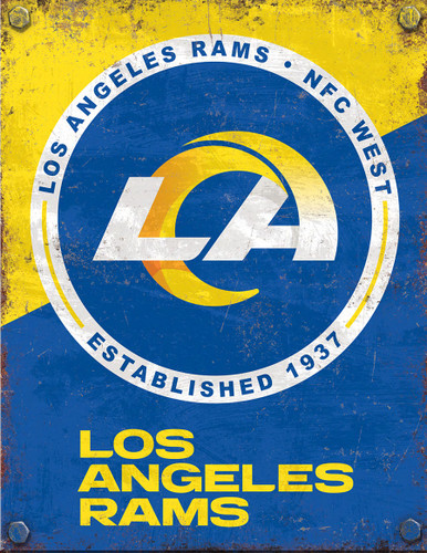 LOS ANGELES RAMS 2 TONE 12.5" X 16" VINTAGE FAN ZONE SIGN WITH HOLES FOR EASY MOUNTING S/O*  THIS IS A SPECIAL ORDER SIGN THAT TAKES NORMALLY ABOUT A WEEK TO SHIP