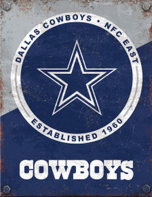 DALLAS COWBOYS 2 TONE VINTAGE 12.5" X 16" METAL SIGN  WITH HOLES FOR EASY MOUNTING