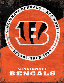 CINCINNATI BENGALS 2 TONE VINTAGE 12.5" X 16" METAL SIGN WITH HOLES FOR EASY MOUNTING