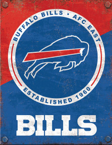 BUFFALO BILLS 2 TONE VINTAGE 12.5" X 16" METAL SIGN   WITH HOLES FOR EASY MOUNTING
