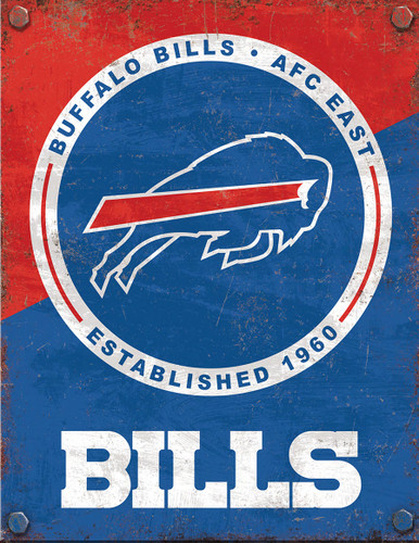 BUFFALO BILLS 2 TONE VINTAGE 12.5" X 16" METAL SIGN   WITH HOLES FOR EASY MOUNTING