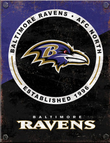 BALTIMORE RAVENS 2 TONE VINTAGE 12.5" X 16" METAL SIGN   WITH HOLES FOR EASY MOUNTING