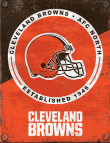 CLEVELAND BROWNS  2 TONE VINTAGE 12.5" X 16" METAL SIGN  WITH HOLES FOR EASY MOUNTING