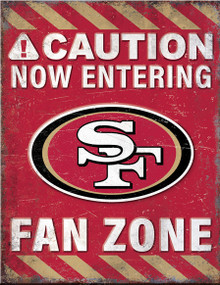 SAN FRANCISCO 49ERS "FAN ZONE" 12.5" X 16" VINTAGE METAL SIGN S/O*  WITH HOES FOR EASY MOUNTING  THIS IS A SPECIAL ORDER SIGN THAT NORMALLY TAKES ABOUT 1 WEEK TO SHIP.