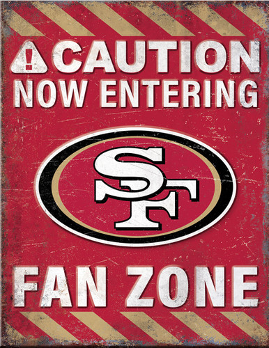 SAN FRANCISCO 49ERS "FAN ZONE" 12.5" X 16" VINTAGE METAL SIGN   WITH HOES FOR EASY MOUNTING