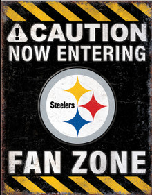 PITTSBURGH STEELERS "FAN ZONE" 12.5" X 16" VINTAGE METAL SIGN S/O*  WITH HOES FOR EASY MOUNTING  THIS IS A SPECIAL ORDER SIGN THAT NORMALLY TAKES ABOUT 1 WEEK TO SHIP.