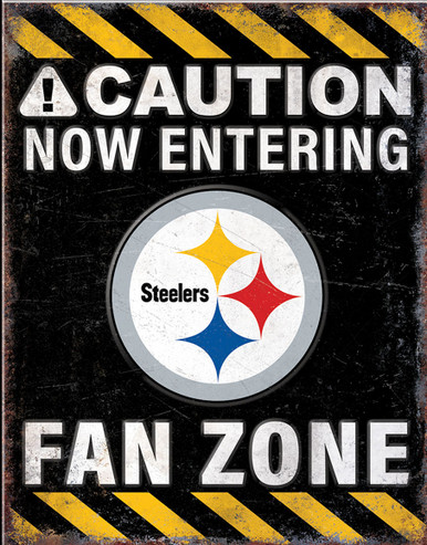 PITTSBURGH STEELERS "FAN ZONE" 12.5" X 16" VINTAGE METAL SIGN  WITH HOES FOR EASY MOUNTING