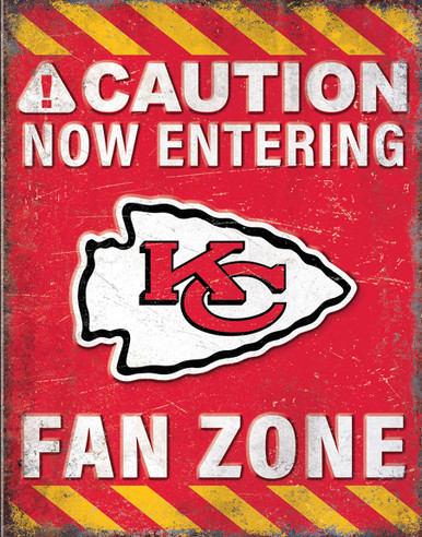 KANSAS CITY CHIEFS "FAN ZONE" 12.5" X 16" VINTAGE METAL SIGN S/O*  WITH HOES FOR EASY MOUNTING