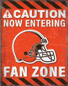 CLEVELAND BROWNS "FAN ZONE" 12.5" X 16" VINTAGE METAL SIGN  WITH HOES FOR EASY MOUNTING