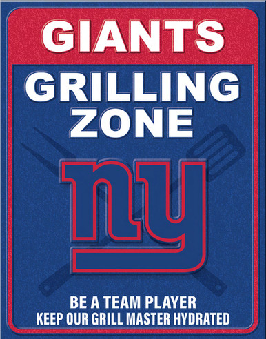 NEW YORK GIANTS "GRILLING ZONE" VINTAGE 12.5" X 16" METAL SIGN  WITH HOLES FOR EASY MOUNTING.