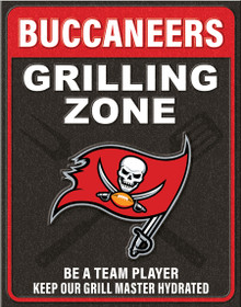 TAMPA BAY BUCCANEERS "GRILLING ZONE" VINTAGE 12.5" X 16" METAL SIGN S/O* WTIH HOLES FOR EASY MOUNTING...THIS IS A SPECIAL ORDER SIGN THAT NORMALLY TAKE ABOUT A WEEK TO SHIP.