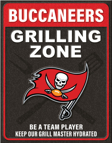 TAMPA BAY BUCCANEERS "GRILLING ZONE" VINTAGE 12.5" X 16" METAL SIGN S/O* WTIH HOLES FOR EASY MOUNTING.