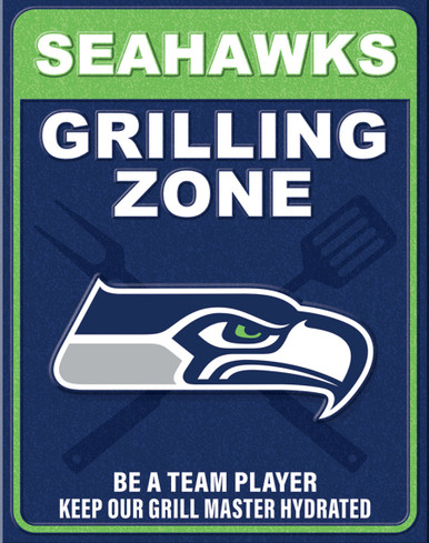 SEATTLE SEAHAWKS "GRILLING ZONE" VINTAGE 12.5" X 16" METAL SIGN WTIH HOLES FOR EASY MOUNTING