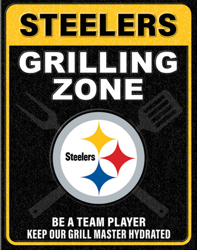 PITTSBURGH STEELERS "GRILLING ZONE" VINTAGE 12.5" X 16" METAL SIGN  WTIH HOLES FOR EASY MOUNTING..