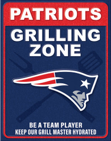 NEW ENGLAND PATRIOTS "GRILLING ZONE" VINTAGE 12.5" X 16" METAL SIGN S/O* WTIH HOLES FOR EASY MOUNTING...THIS IS A SPECIAL ORDER SIGN THAT NORMALLY TAKE ABOUT A WEEK TO SHIP.