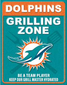 MIAMI DOLPHINS "GRILLING ZONE" VINTAGE 12.5" X 16" METAL SIGN S/O** WTIH HOLES FOR EASY MOUNTING...THIS IS A SPECIAL ORDER SIGN THAT NORMALLY TAKE ABOUT A WEEK TO SHIP.