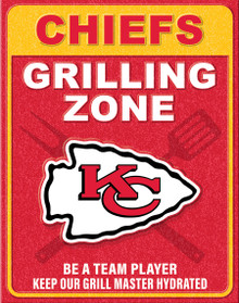 KANSAS CITY CHIEFS "GRILLING ZONE" VINTAGE 12.5" X 16" METAL SIGN S/O* WTIH HOLES FOR EASY MOUNTING...THIS IS A SPECIAL ORDER SIGN THAT NORMALLY TAKE ABOUT A WEEK TO SHIP.