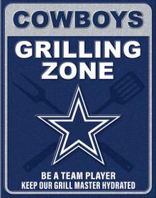 DALLAS COWBOYS "GRILLING ZONE" VINTAGE 12.5" X 16" METAL SIGN  WTIH HOLES FOR EASY MOUNTING..