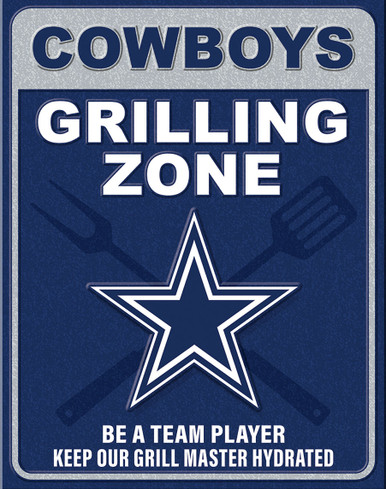 DALLAS COWBOYS "GRILLING ZONE" VINTAGE 12.5" X 16" METAL SIGN  WTIH HOLES FOR EASY MOUNTING..