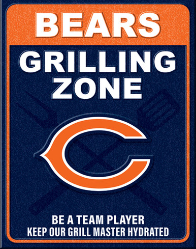CHICAGO BEARS "GRILLING ZONE" VINTAGE 12.5" X 16" METAL SIGN S/O* WTIH HOLES FOR EASY MOUNTING...THIS IS A SPECIAL ORDER SIGN THAT NORMALLY TAKE ABOUT A WEEK TO SHIP.