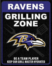 BALTIMORE RAVENS "GRILLING ZONE" VINTAGE 12.5" X 16" METAL SIGN S/O* WTIH HOLES FOR EASY MOUNTING...THIS IS A SPECIAL ORDER SIGN THAT NORMALLY TAKE ABOUT A WEEK TO SHIP.