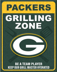 GREEN BAY PACKERS "GRILLING ZONE" VINTAGE 12.5" X 16" METAL SIGN S/O* WTIH HOLES FOR EASY MOUNTING...THIS IS A SPECIAL ORDER SIGN THAT NORMALLY TAKE ABOUT A WEEK TO SHIP.