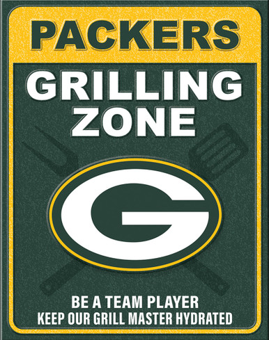 GREEN BAY PACKERS "GRILLING ZONE" VINTAGE 12.5" X 16" METAL SIGN  WTIH HOLES FOR EASY MOUNTING