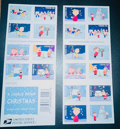 HOLIDAY CHARLIE BROWN FOREVER STAMP 2009 BOOKLET 5 BLOCKS OF 4 STAMPS BOOKLET TWO SIDED 20 STAMPS
