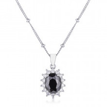 Gemstone Description
Gemstone: Cubic Zirconia
Gem Grade: A
Cut: Oval Cut
Height: 8 mm
Width: 6 mm
Depth: 3 mm
CTW: 1.25 CTW
Color: Black
Material Information
Primary Material: Brass
Plating Material: Rhodium
Jewelry Information
Mount Type: Necklace
Gender: Womens
Length: 16" + 2" in