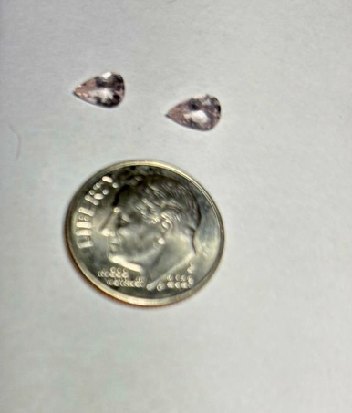 .40 CTW (2) MORGANITE PEAR SHAPED GEMSTONES 5h X 3.5w (AVERAGE) GEMSTONES DIME NOT INCLUDED