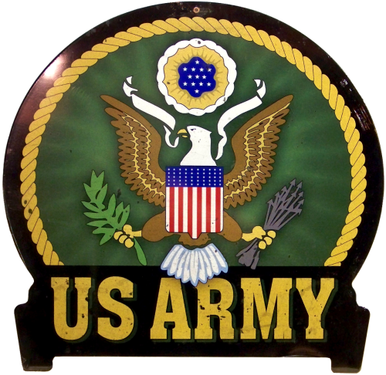 ARMY Sign Size: 16" w X 15 1/2" h With Pre-drilled Hole(s) for easy hanging
Material: HEAVY DUTY Metal SUBLIMATION PROCESS.
