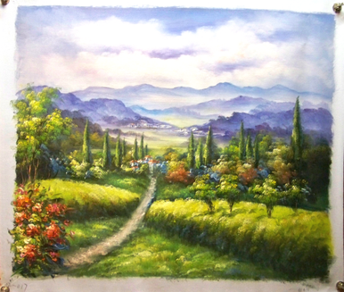 PATHWAY TO TOWN medium OIL PAINTING