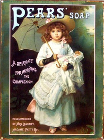 PEARS SOAP VICTORIAN GIRL W/DOLL ENAMEL SIGN